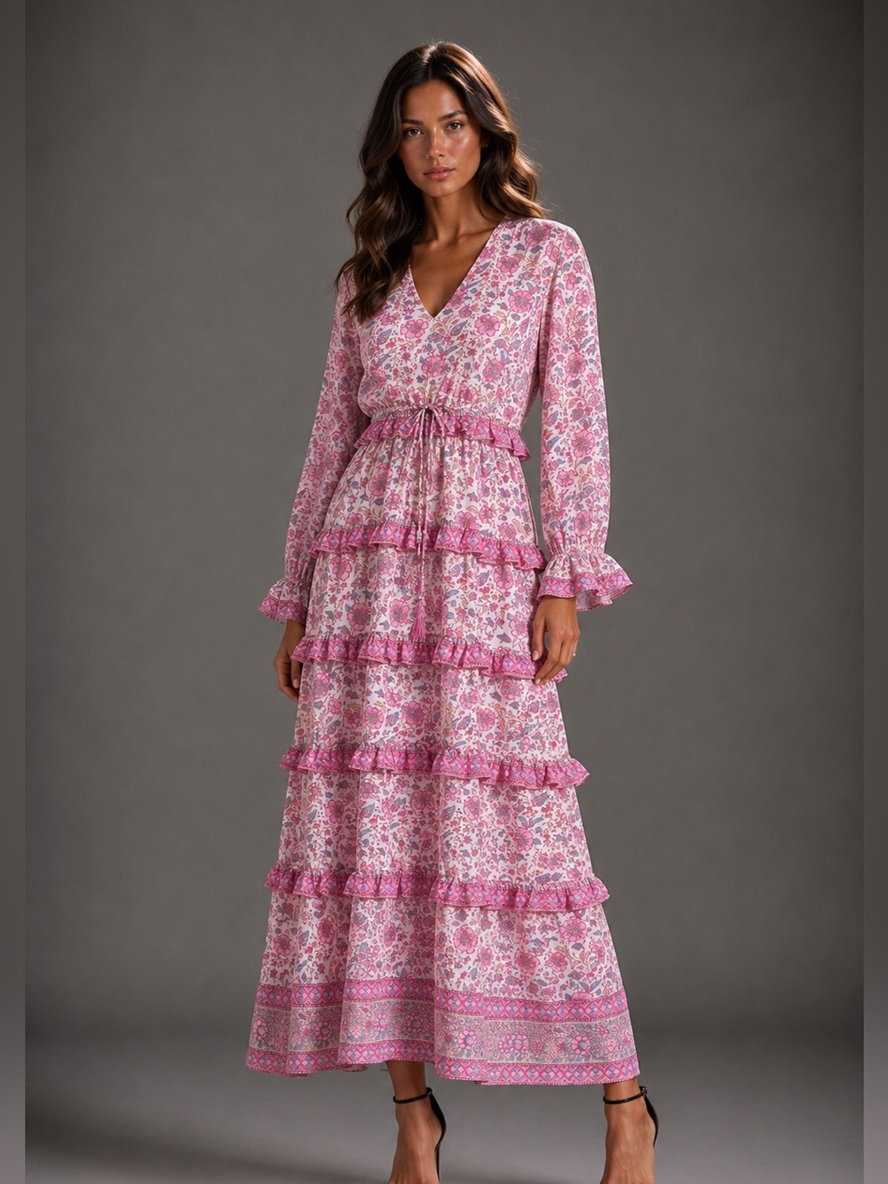 Love The Label Anthropologie Floral Tiered Maxi Dress Romantic